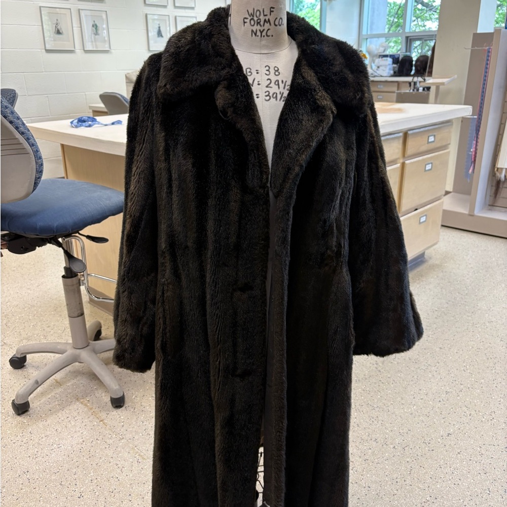 Vintage Black Real Fur Trench Coat